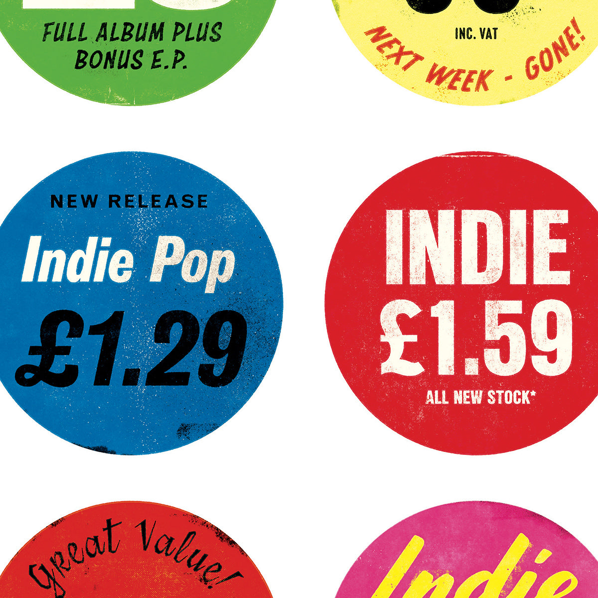 Indie Music Poster - Record Store Price Tag Sticker Collection