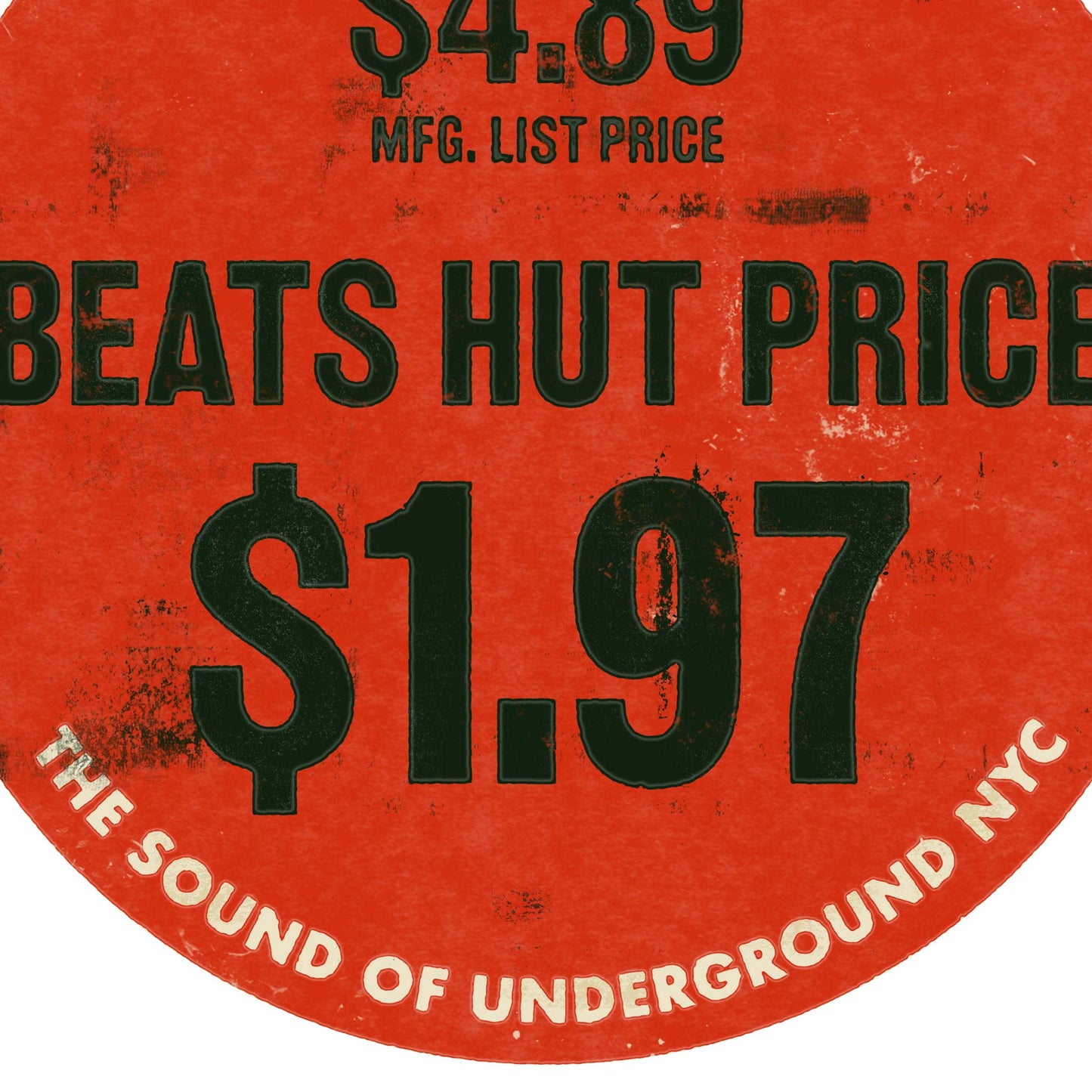 Album Cover Art: 'Beats Hut NYC' Record Store Price Tag Sticker Print