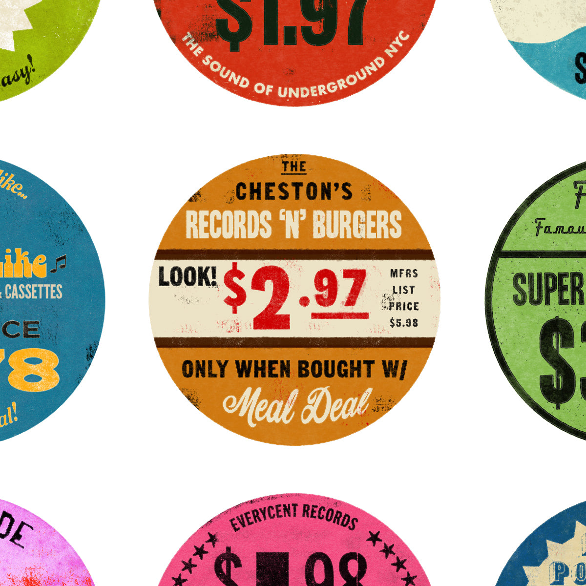 Album Cover Art Print: Collection of Record Store Price Tag Stickers
