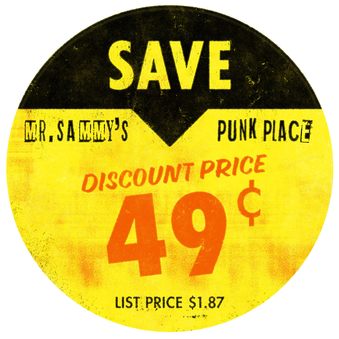 Album Cover Art: Record Store Price Tag Sticker Poster - 'Mr Sammy's Punk Place'