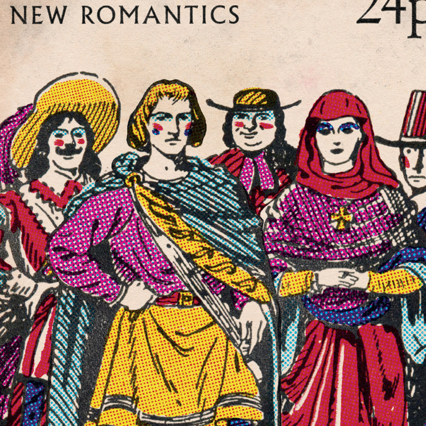 'New Romantics' print. From 'The Musical Tribes Of Britain', a humorous commemorative postage stamp print series