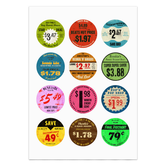 Album Cover Art Print: Collection of Record Store Price Tag Stickers