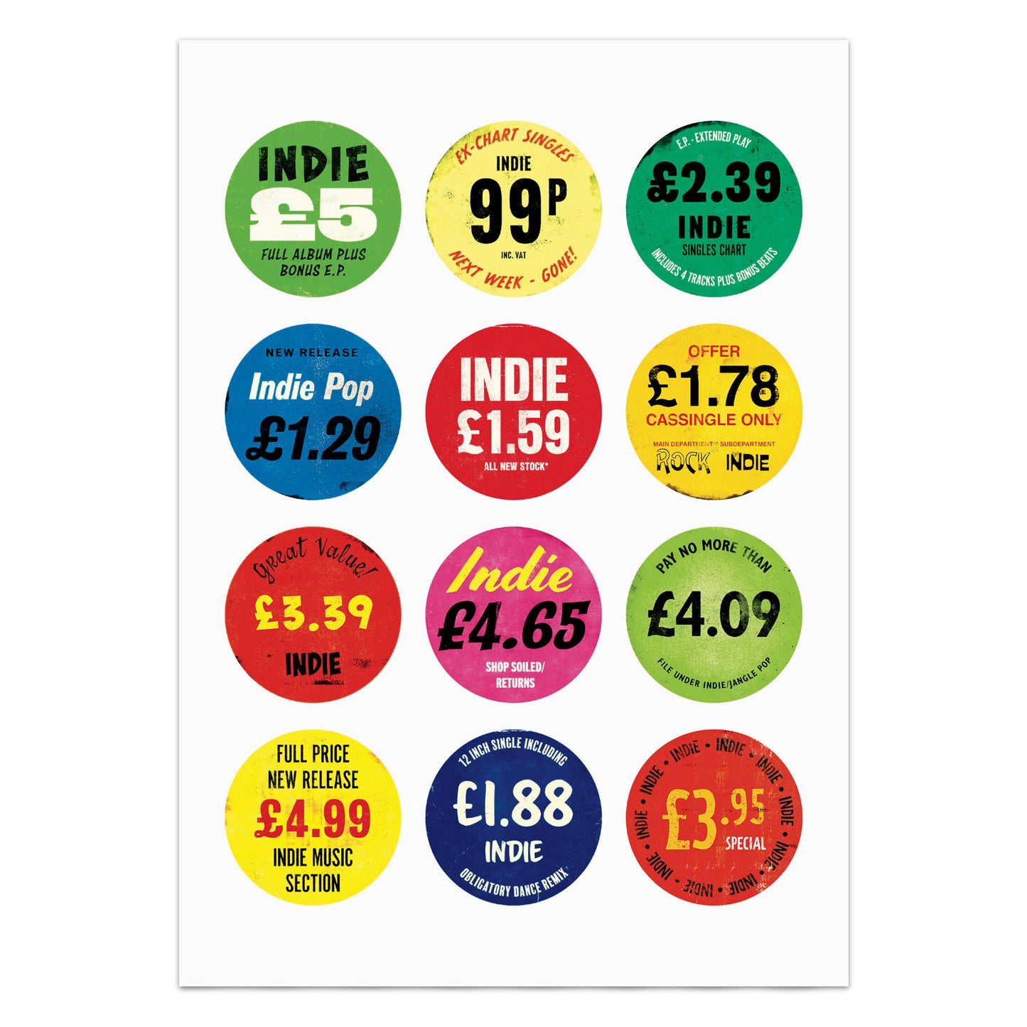 Indie Music Poster - Record Store Price Tag Sticker Collection